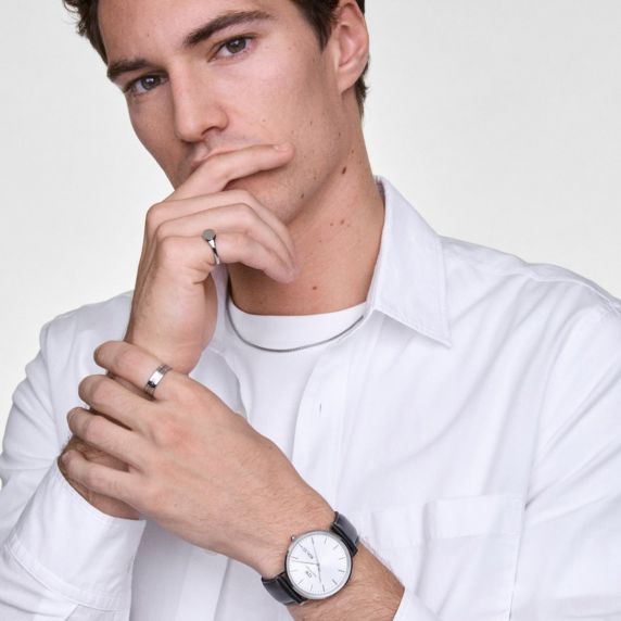 Daniel Wellington Classic Sheffield White Dial Black Leather Strap Watch For Men - DW00100020