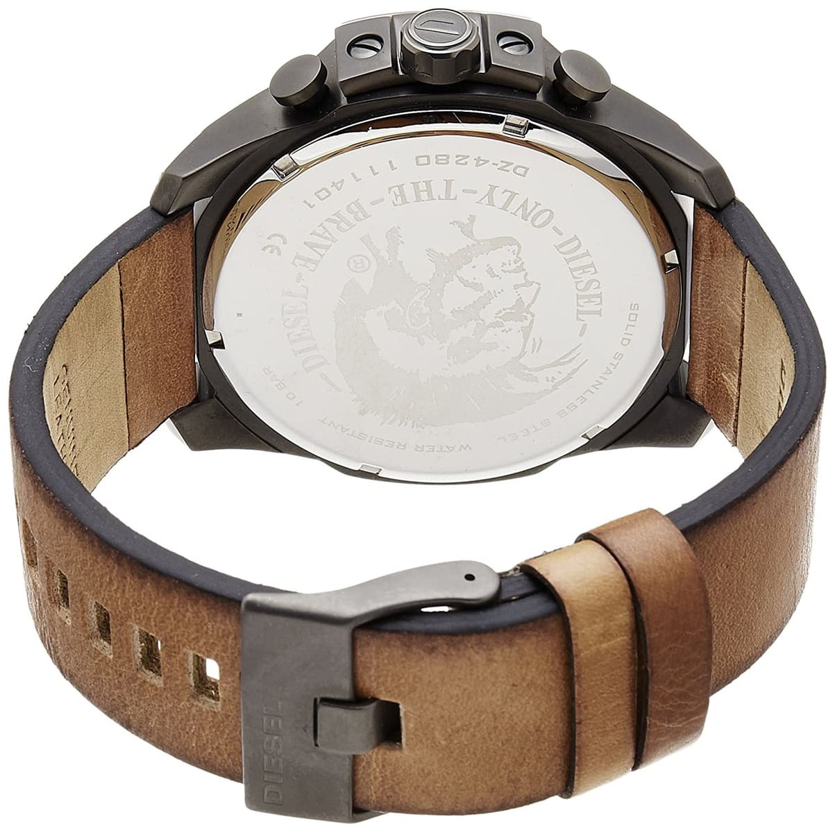 Diesel Mega Chief Chronograph White Dial Brown Leather Strap Watch For Men - DZ4280