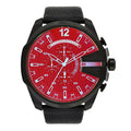 Diesel Mega Chief Chronograph Black Dial Black Leather Strap Watch For Men - DZ4323