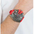 Diesel Mega Chief Chronograph Black Dial Red Silicone Strap Watch For Men - DZ4427