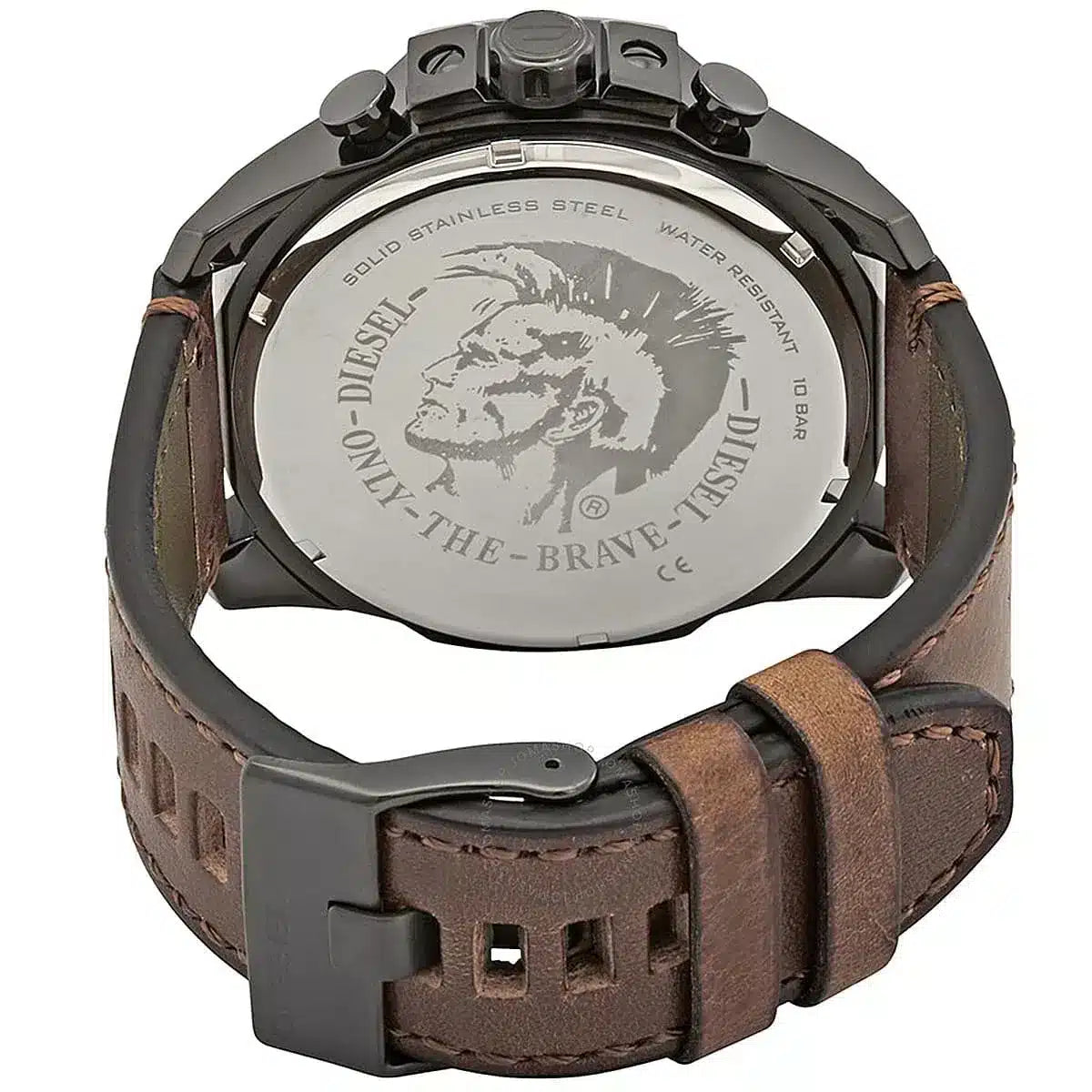 Diesel Mega Chief Chronograph Grey Dial Brown Leather Strap Watch For Men - DZ4463