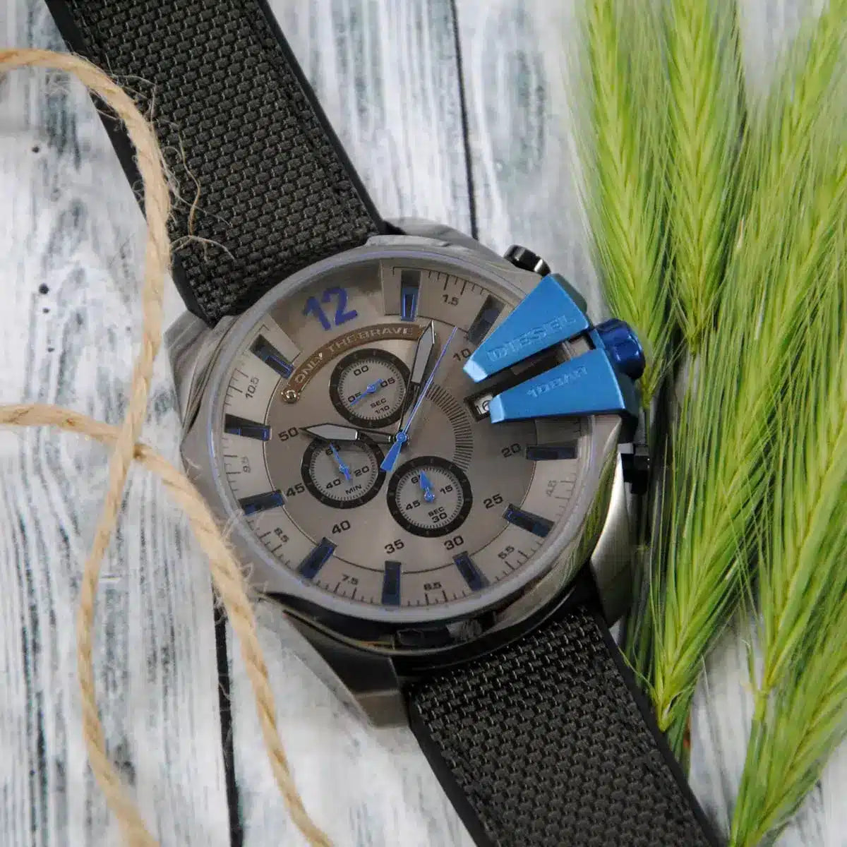 Diesel Mega Chief Chronograph Black Dial Black Nylon Strap Watch For Men - DZ4500