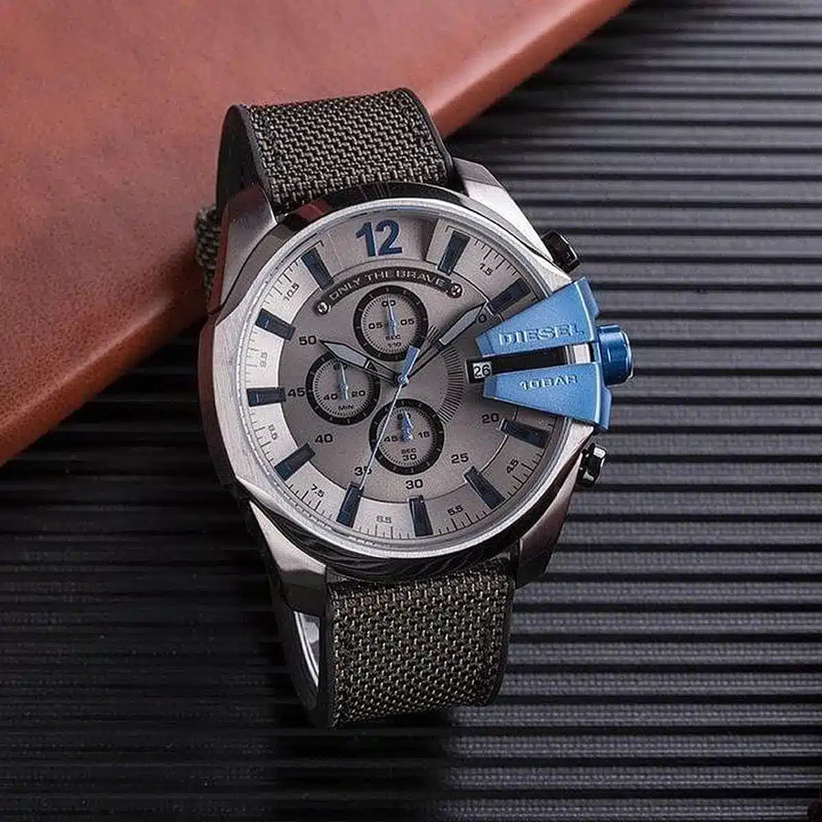 Diesel Mega Chief Chronograph Black Dial Black Nylon Strap Watch For Men - DZ4500