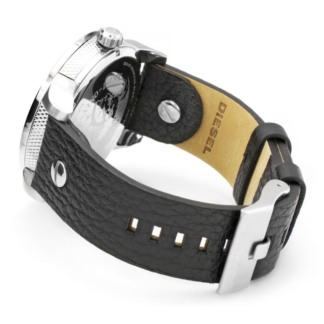 Diesel Mini Daddy Black Silver Dial Black Leather Strap Watch For Men - DZ7307