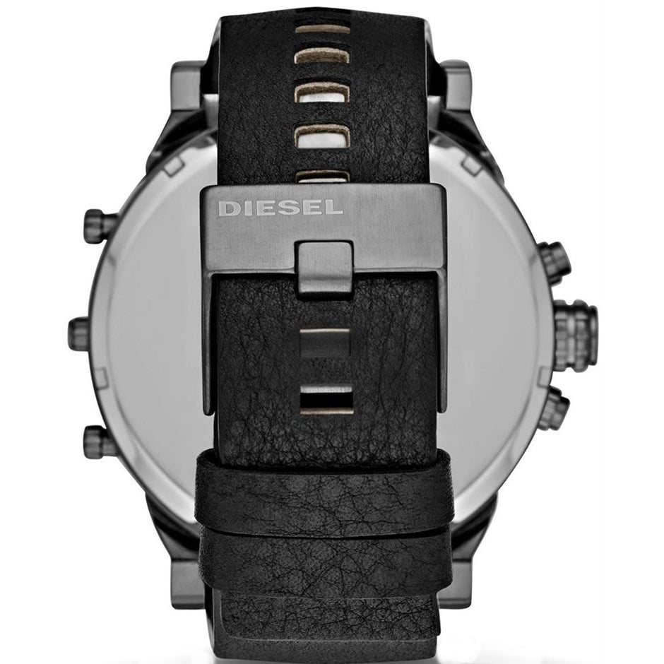 Diesel Mr Daddy 2.0 Chronograph Black Dial Black Leather Strap Watch For Men - DZ7350