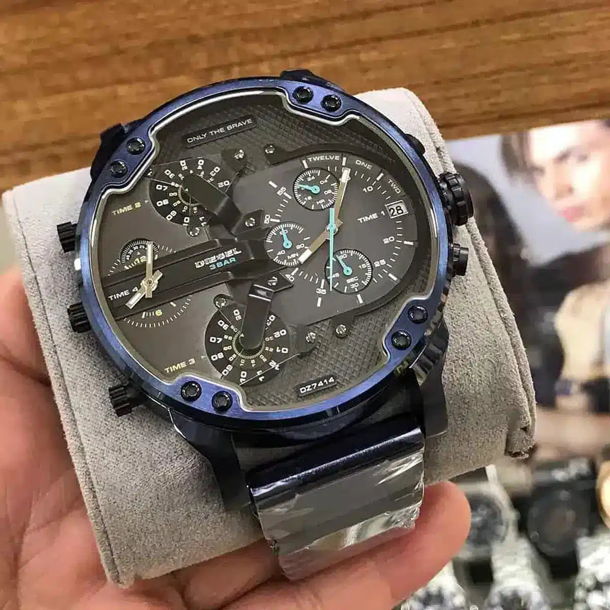 Diesel Daddy 2.0 Chronograph Grey Dial Blue Steel Strap Watch For Men - DZ7414