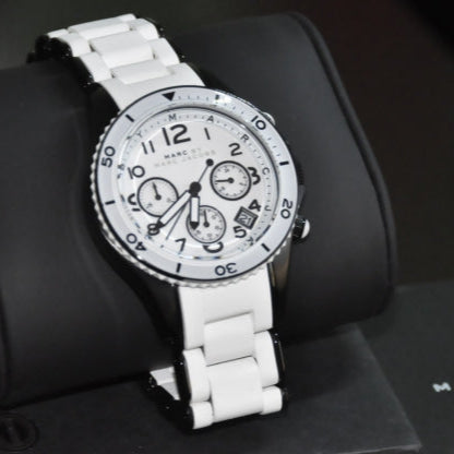 Marc Jacobs Rock Chronograph White Dial White Silicone Strap Watch for Women - MBM2574