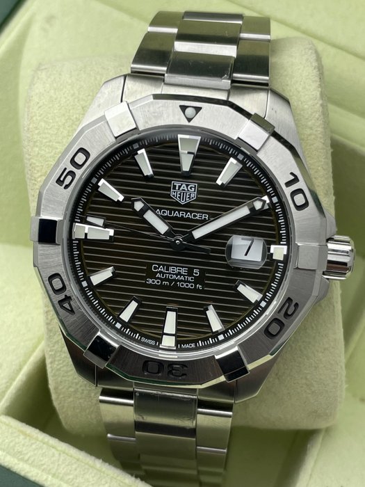 Tag Heuer Aquaracer Calibre 5 Automatic Sunray Brown Dial Silver Steel Strap Watch for Men - WAY2018.BA0927