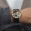 Guess Gadget Gold Dial Black Leather Strap Watch for Men - GW0570G1