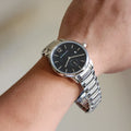 Burberry The Classic Round Black Dial Silver Steel Strap Watch for Men - BU10005
