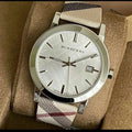 Burberry The City Nova Silver Dial White Leather Strap Watch for Women - BU9022