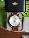 Fossil The Commuter White Dial Brown Leather Strap Watch for Men - FS5275