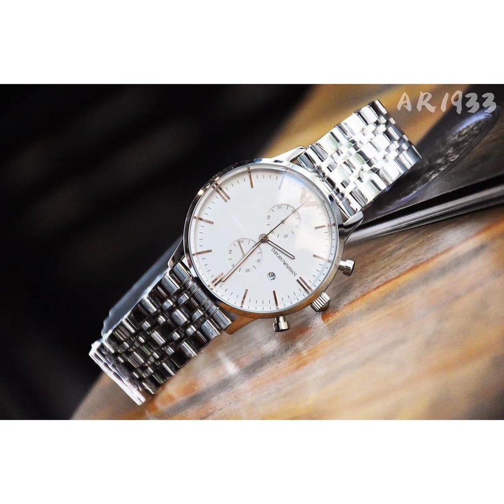 Emporio Armani Chonograph SIlver Dial Silver Steel Strap Watch For Men - AR1933