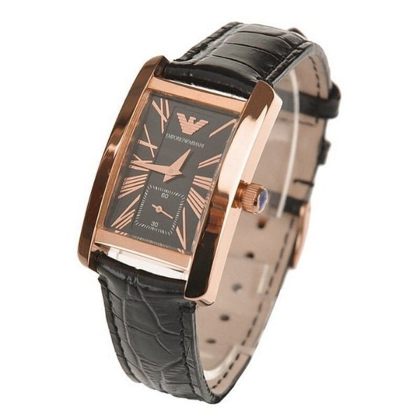 Emporio Armani Classic Black Dial Black Leather Strap Watch For Men - AR0168