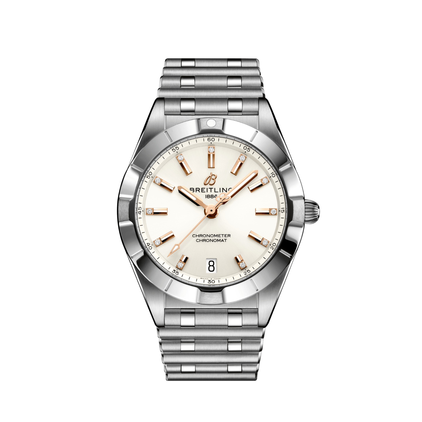 Breitling Chronomat 32 Diamonds White Dial Silver Steel Strap Watch for Women - A77310101A3A1