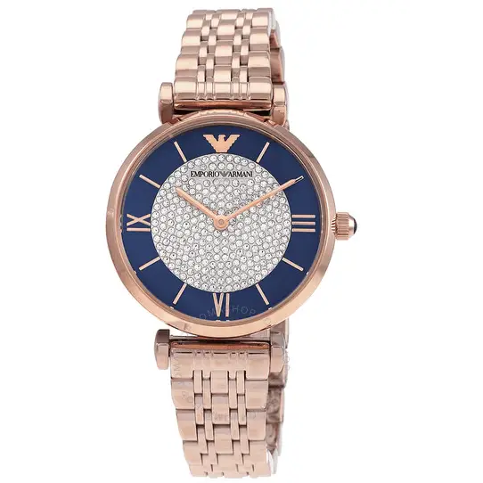 Emporio Armani Gianni T-Bar Quartz Crystals Black Dial Gold Steel Strap Watch For Women - AR11423