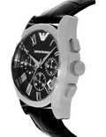 Emporio Armani Valente Chronograph Black Dial Black Leather Strap Watch For Men - AR1633