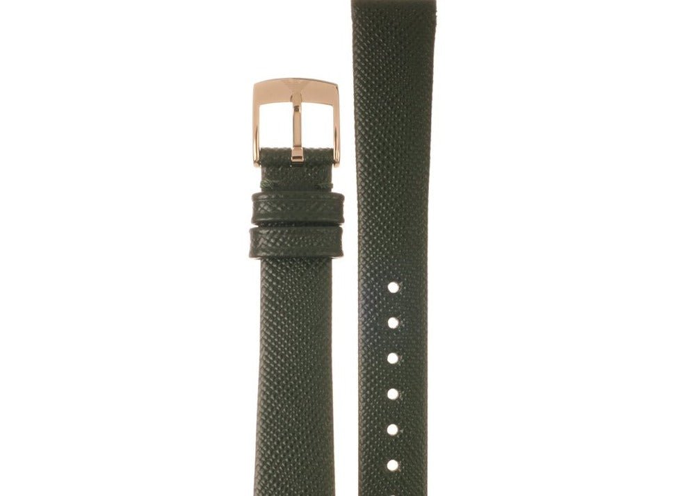 Emporio Armani Retro Champagne Beige Dial Green Leather Strap Watch For Women - AR1726