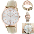 Emporio Armani Classic Quartz Silver Dial Beige Leather Strap Watch For Men - AR2464