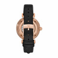 Emporio Armani Gianni T Bar Mother of Pearl White Dial Black Leather Strap Watch For Women - AR60047