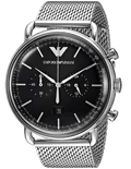 Emporio Armani Chronograph Black Dial Silver Mesh Bracelet Watch For Men - AR11104