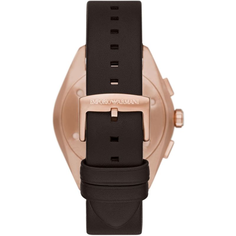 Emporio Armani Claudio Chronograph Blue Dial Brown Leather Strap Watch For Men - AR11554