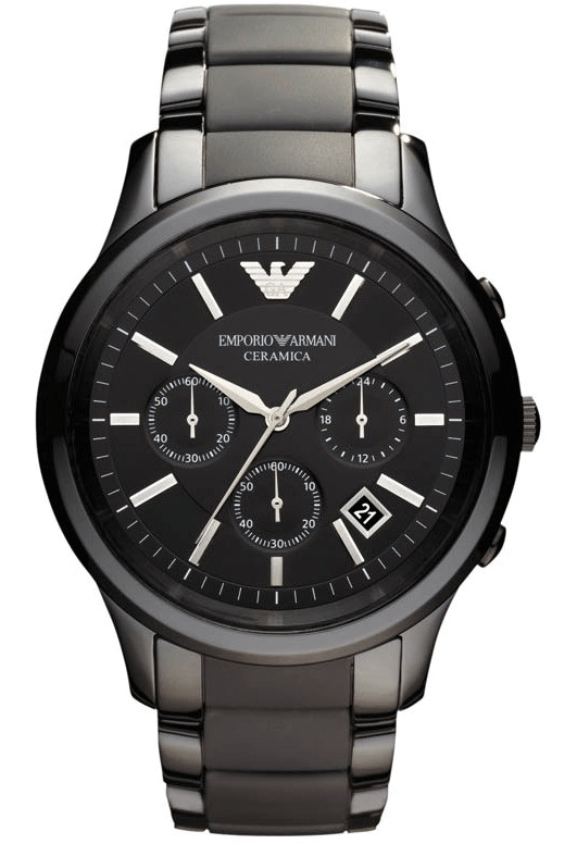 Emporio Armani Ceramica Chronograph  Black Dial Black Strap Watch For Men - AR1452