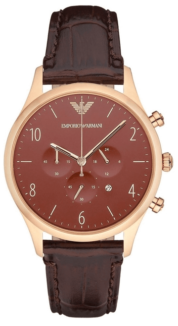 Emporio Armani Classic Chronograph Burgundy Dial Brown Leather Strap Watch For Men - AR1890