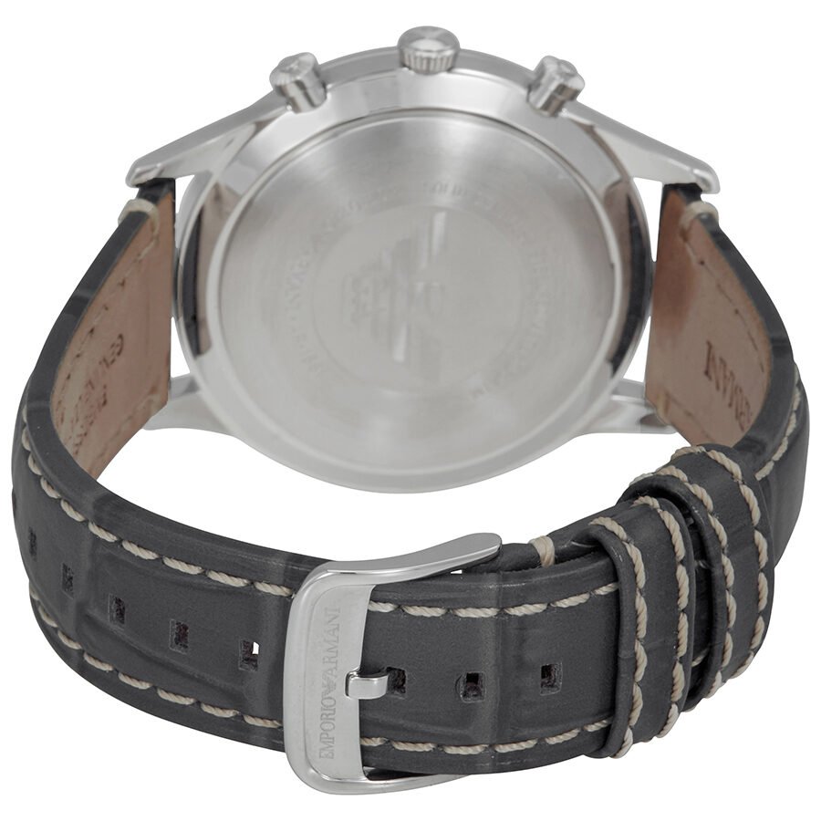 Emporio Armani Classic Chronograph Silver Dial Grey Leather Strap Watch For Men - AR1861