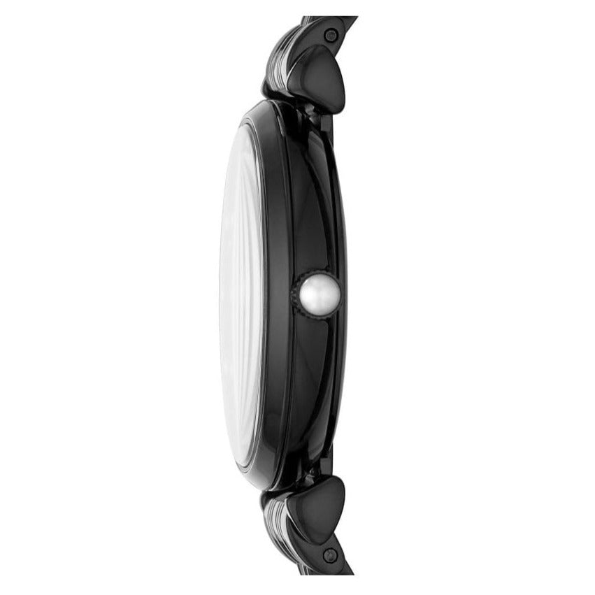 Emporio Armani Gianni T-Bar Quartz Black Mother of Pearl Dial Black Steel Strap Watch For Women - AR11268
