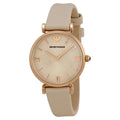 Emporio Armani Gianni T Bar Light Brown Dial White Leather Strap Watch For Women - AR1769