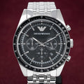 Emporio Armani Tazio Chronograph Black Dial Silver Steel Strap Watch For Men - AR5988