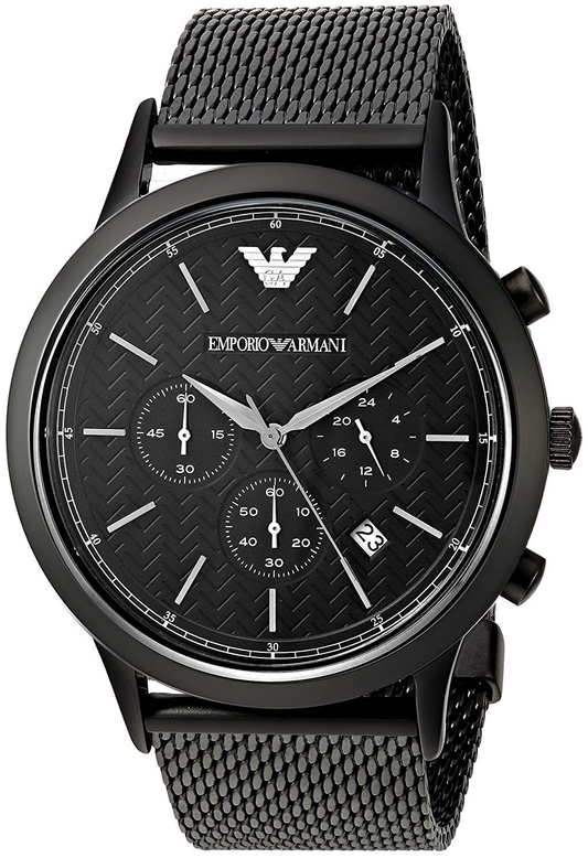 Emporio Armani Renato Chronograph Black Dial Black Mesh Bracelet Watch For Men - AR2498