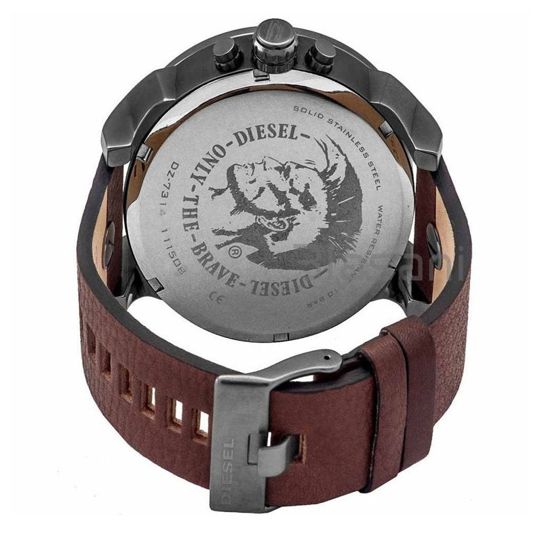 Diesel Mr Daddy Chronograph Blue Dial Brown Leather Strap Watch For Men - DZ7314