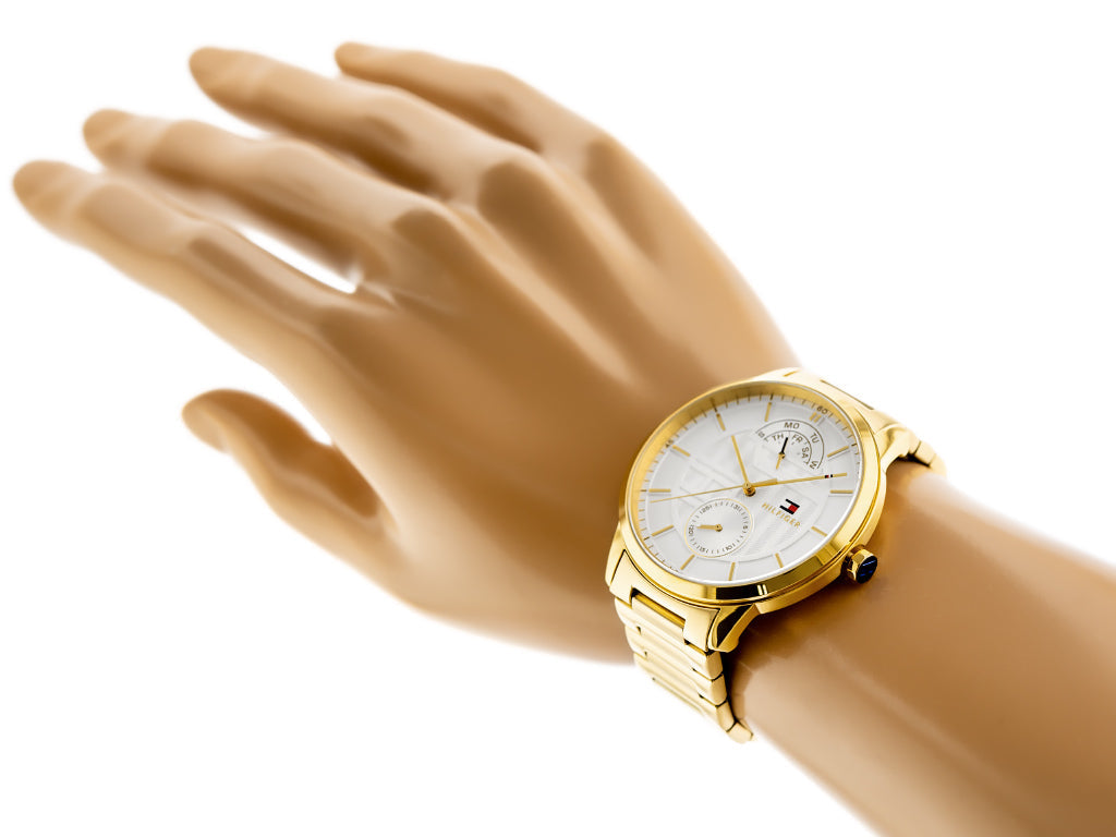 Tommy Hilfiger Hunter White Dial Gold Steel Strap Watch for Men - 1791609