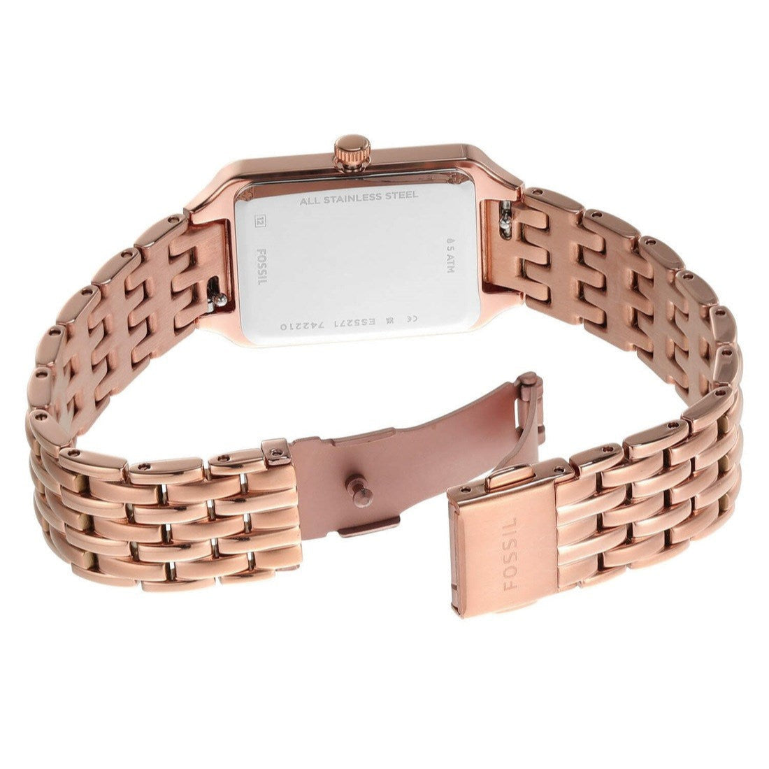 Fossil Raquel Three Hand Date White Dial Rose Gold Steel Strap Watch For Women - ES5271