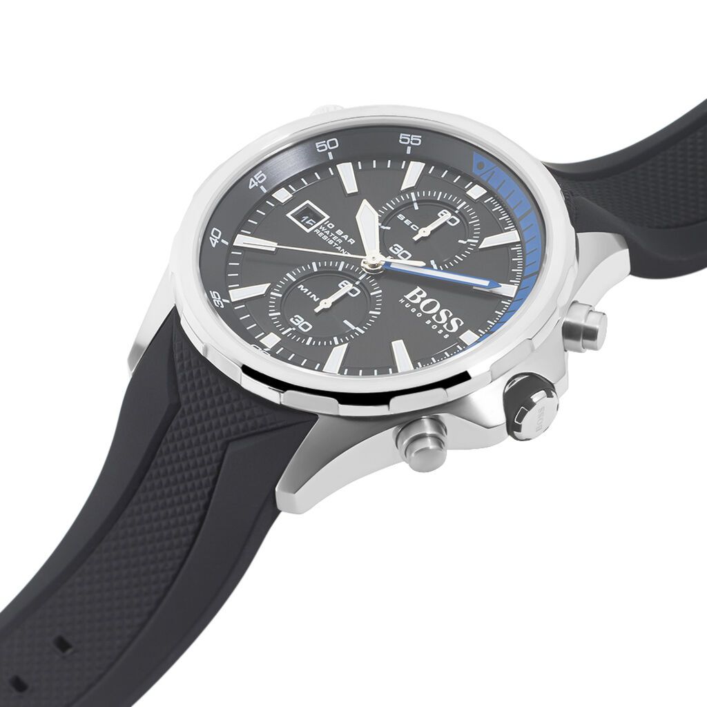 Hugo Boss Globetrotter Black Dial Black Silicone Strap Watch for Men - 1513820