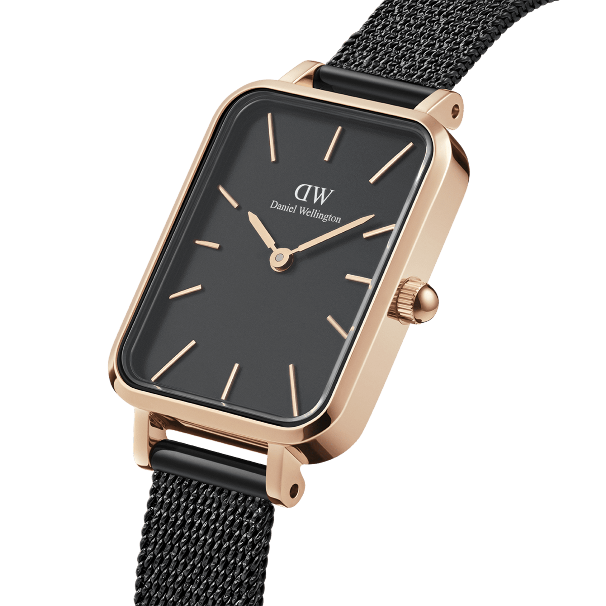 Daniel Wellington Quadro Pressed Ashfield Black Dial Black Mesh Strap Watch for Women - DW00100467