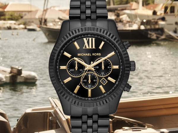 Michael Kors Lexington Chronograph Black Dial Black Steel Strap Watch for Men - MK8603