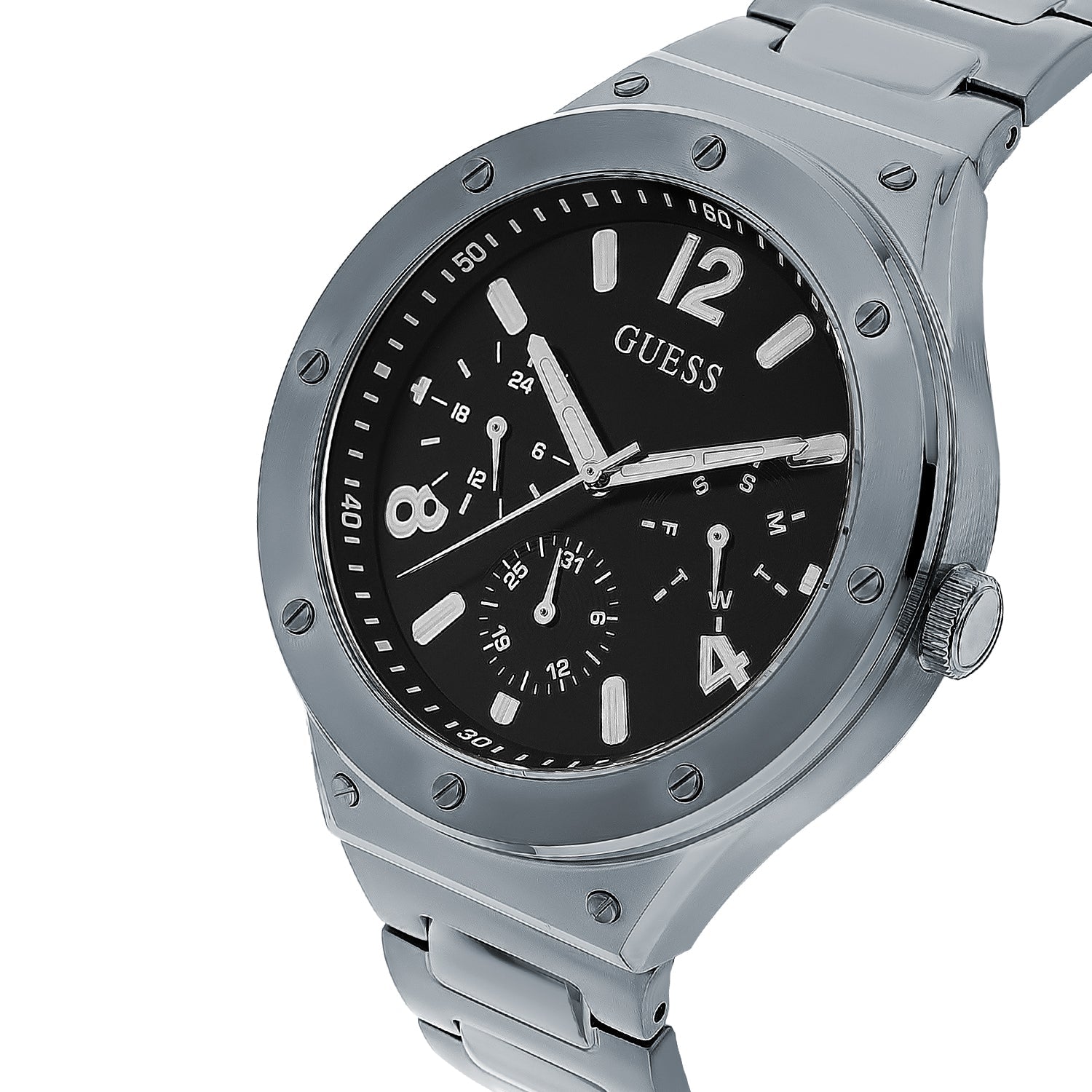 Guess Scope Black Dial Silver Steel Strap Watch for Men - GW0454G1