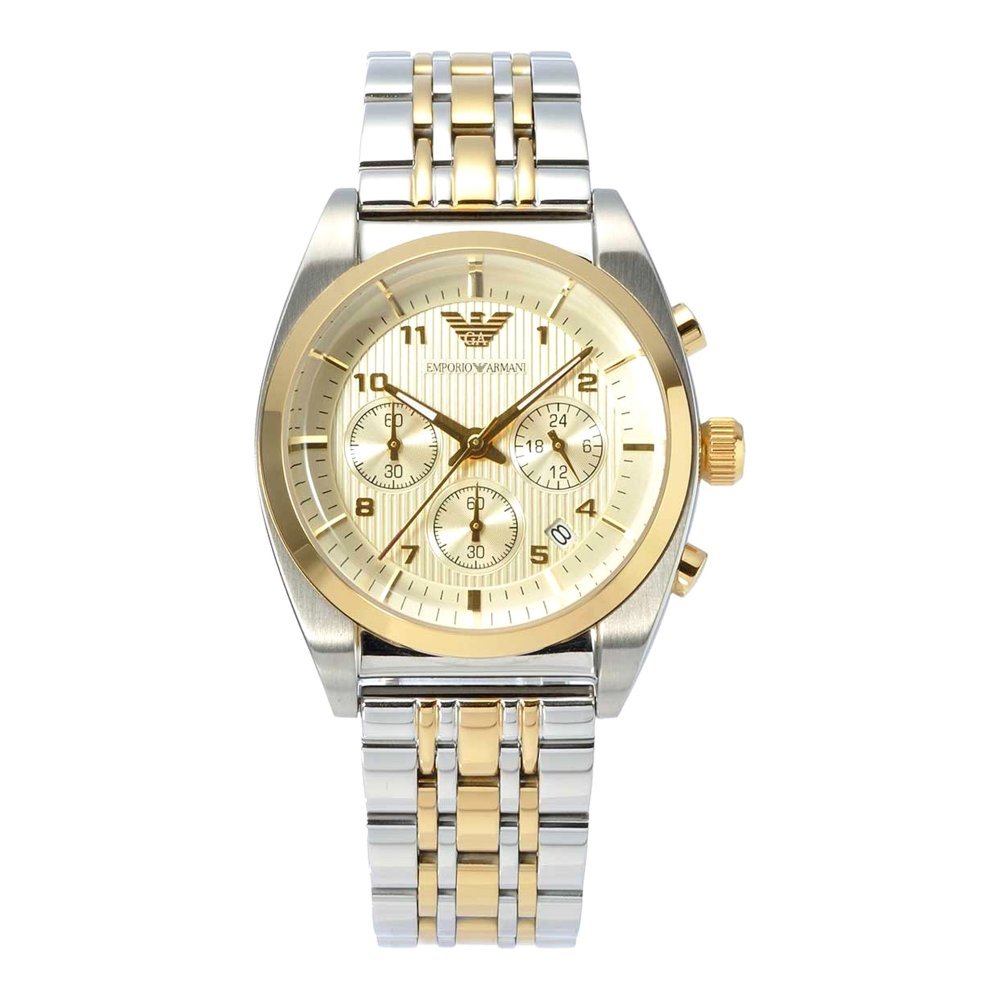 Emporio Armani Classic Chronograph White Dial Two Tone Steel Strap Watch For Men - AR0396