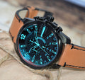 Diesel Mega Chief Chronograph Copper Dial Brown Leather Strap Watch For Men - DZ4476