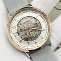 Fossil Vintage Muse Automatic Skeleton White Dial Grey Leather Strap Watch for Women - ME3131