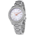 Michael Kors Liliane Three Hand Mother of Pearl White Dial Silver Steel Strap Watch For Women - MK4556