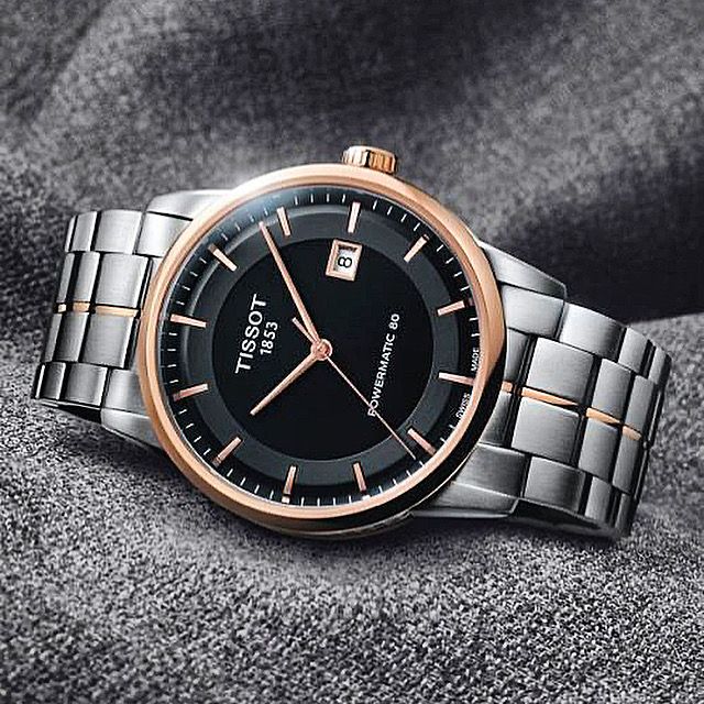 Tissot Luxury Powermatic 80 Black Dial Silver Steel Strap Watch For Men - T086.407.22.051.00