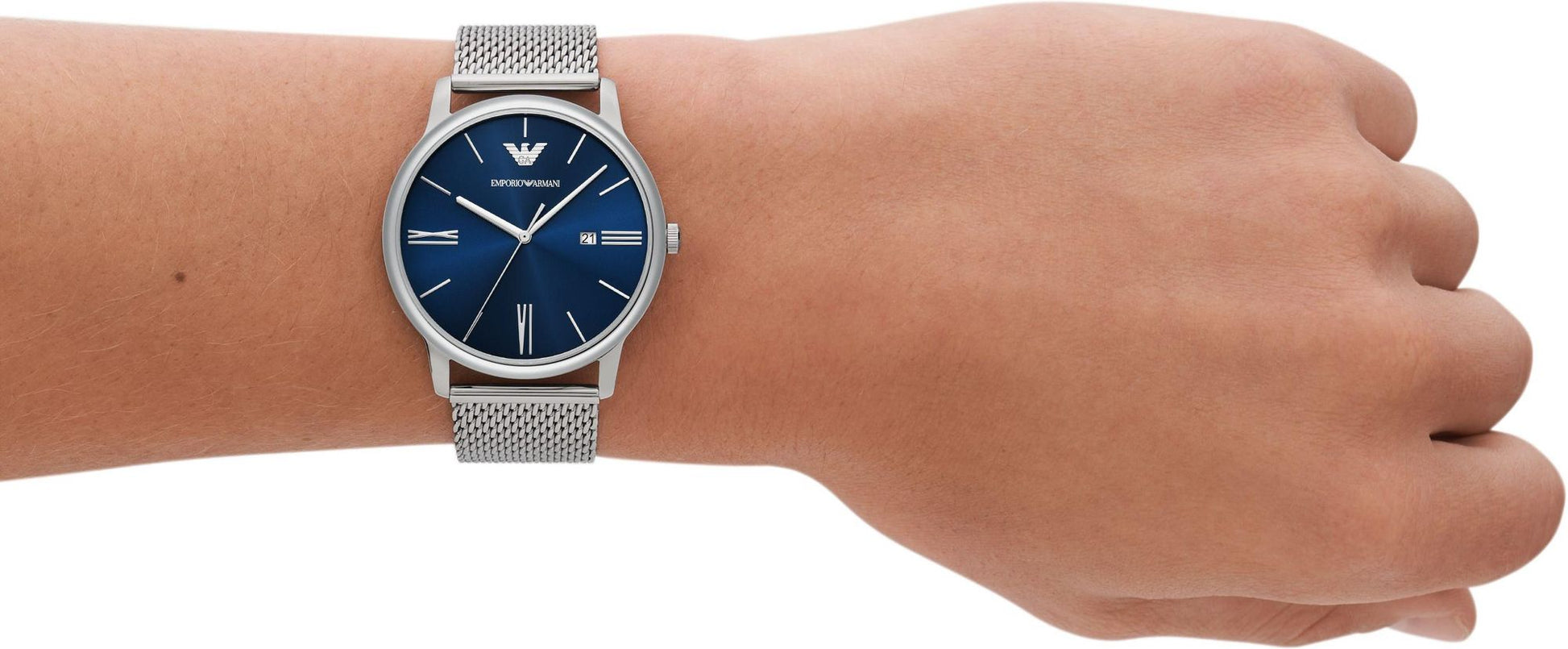 Emporio Armani Minimalist Quartz Blue Dial Silver Steel Strap Watch For Men - AR11571