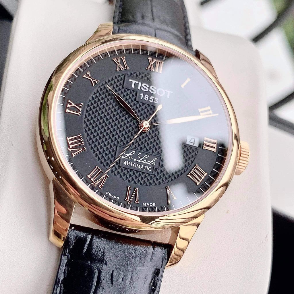 Tissot T Classic Le Locle Automatic Black Dial Black Leather Strap Watch For Men - T41.5.423.53