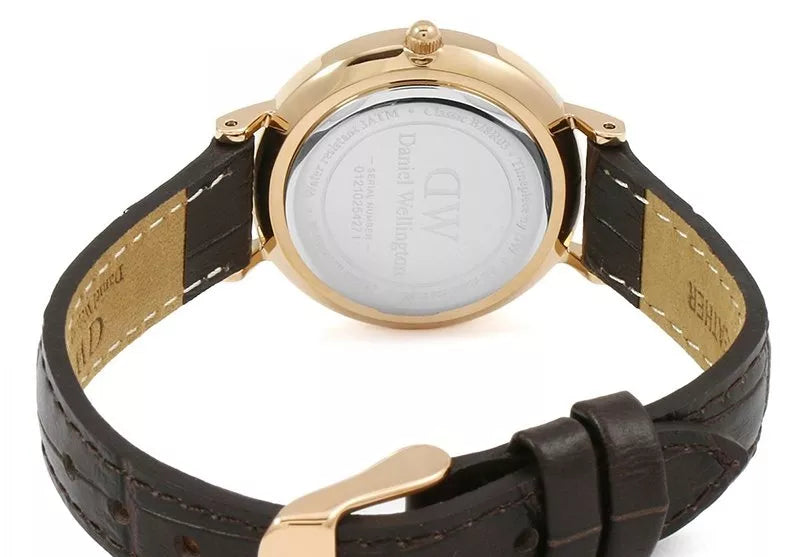 Daniel Wellington Classic Petite York White Dial Brown Leather Strap Watch For Women - DW00100232