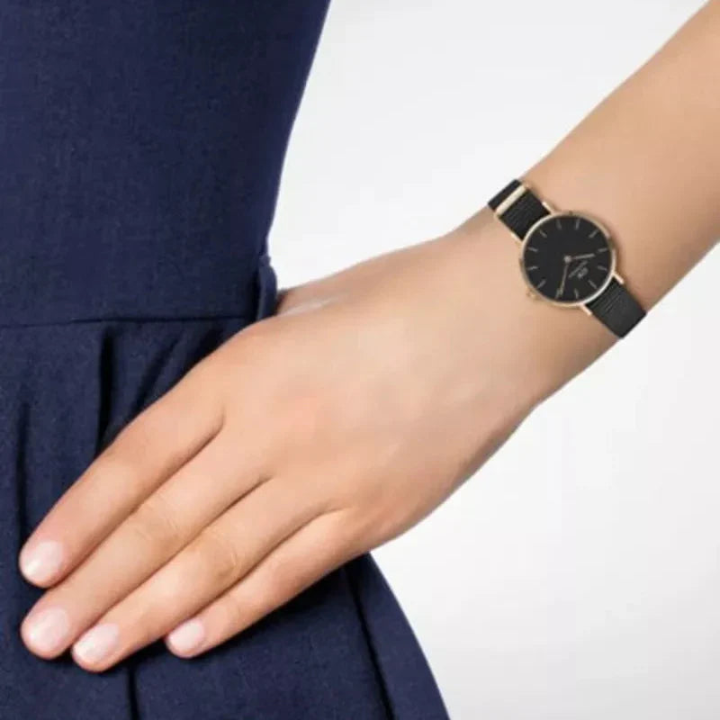 Daniel Wellington Petite Cornwall Black Dial Black Nylon Strap Watch for Women - DW00100247