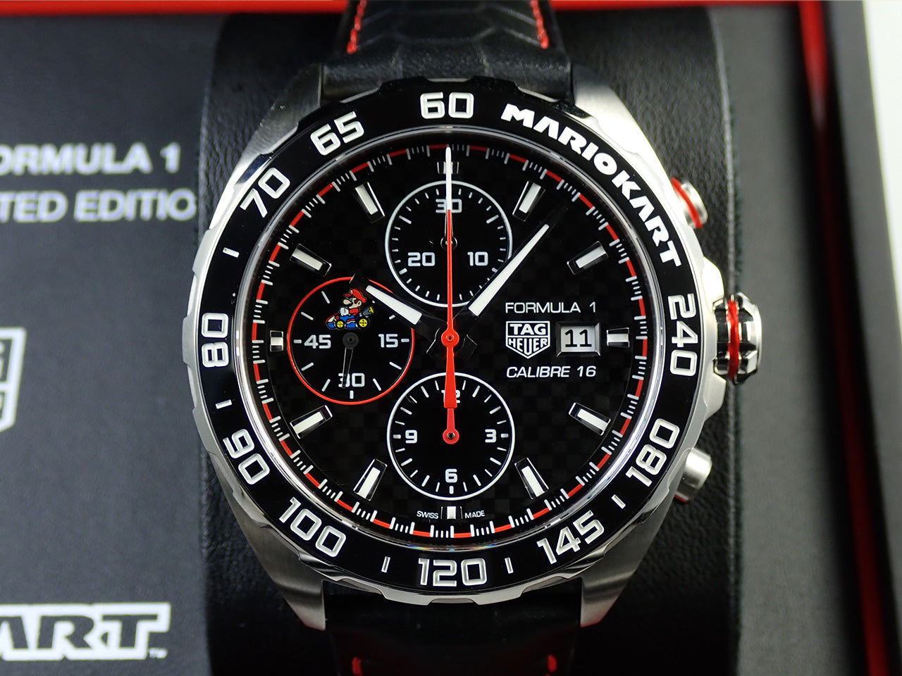 Tag Heuer Formula 1 Mario Kart Chronograph Black Dial Black Leather Strap Watch for Men - CAZ201E.FC6517
